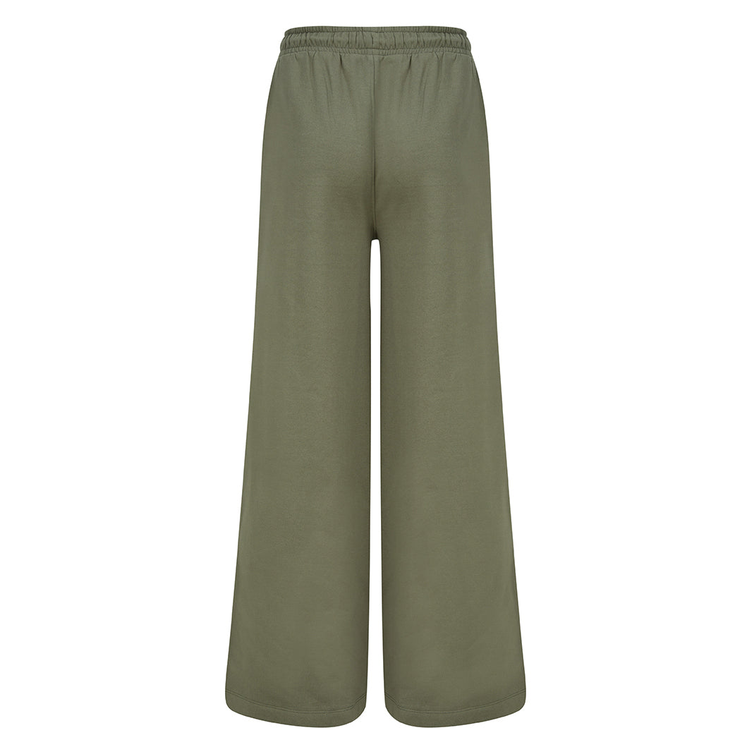 Khaki - Lifestyle - Skinni Fit Womens-Ladies Sustainable Wide Leg Jogging Bottoms