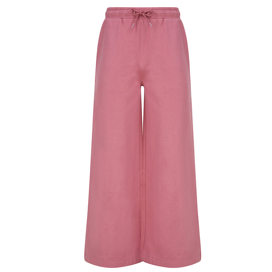 Dusky Pink - Front - Skinni Fit Womens-Ladies Sustainable Wide Leg Jogging Bottoms