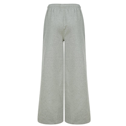 Heather Grey - Back - Skinni Fit Womens-Ladies Sustainable Wide Leg Jogging Bottoms