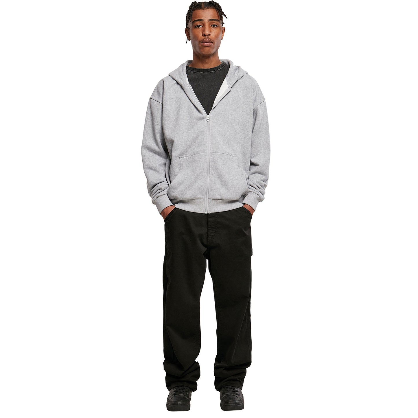 Heather Grey - Back - Build Your Brand Mens Ultra Heavyweight Full Zip Hoodie