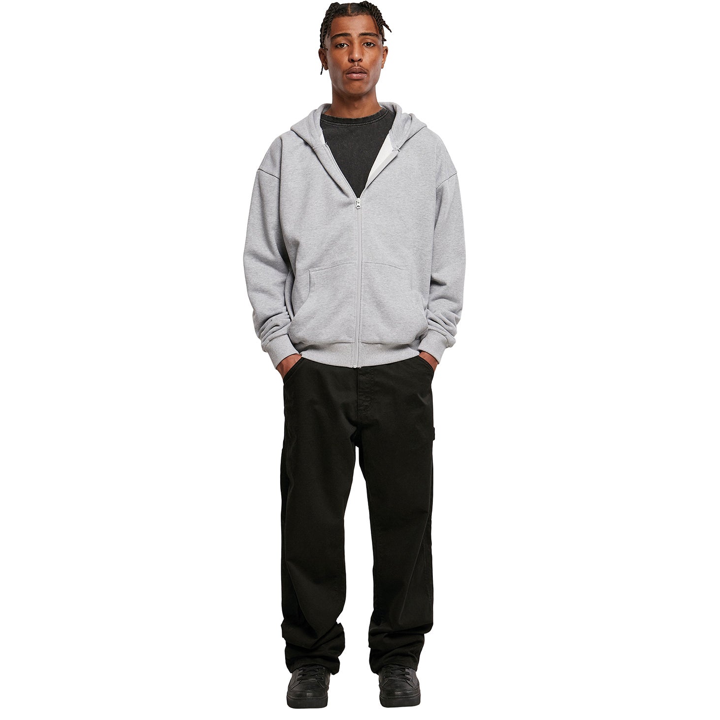 Heather Grey - Back - Build Your Brand Mens Ultra Heavyweight Full Zip Hoodie