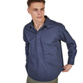 Washed Navy - Lifestyle - Front Row Mens Pull Over Cotton Drill Shirt