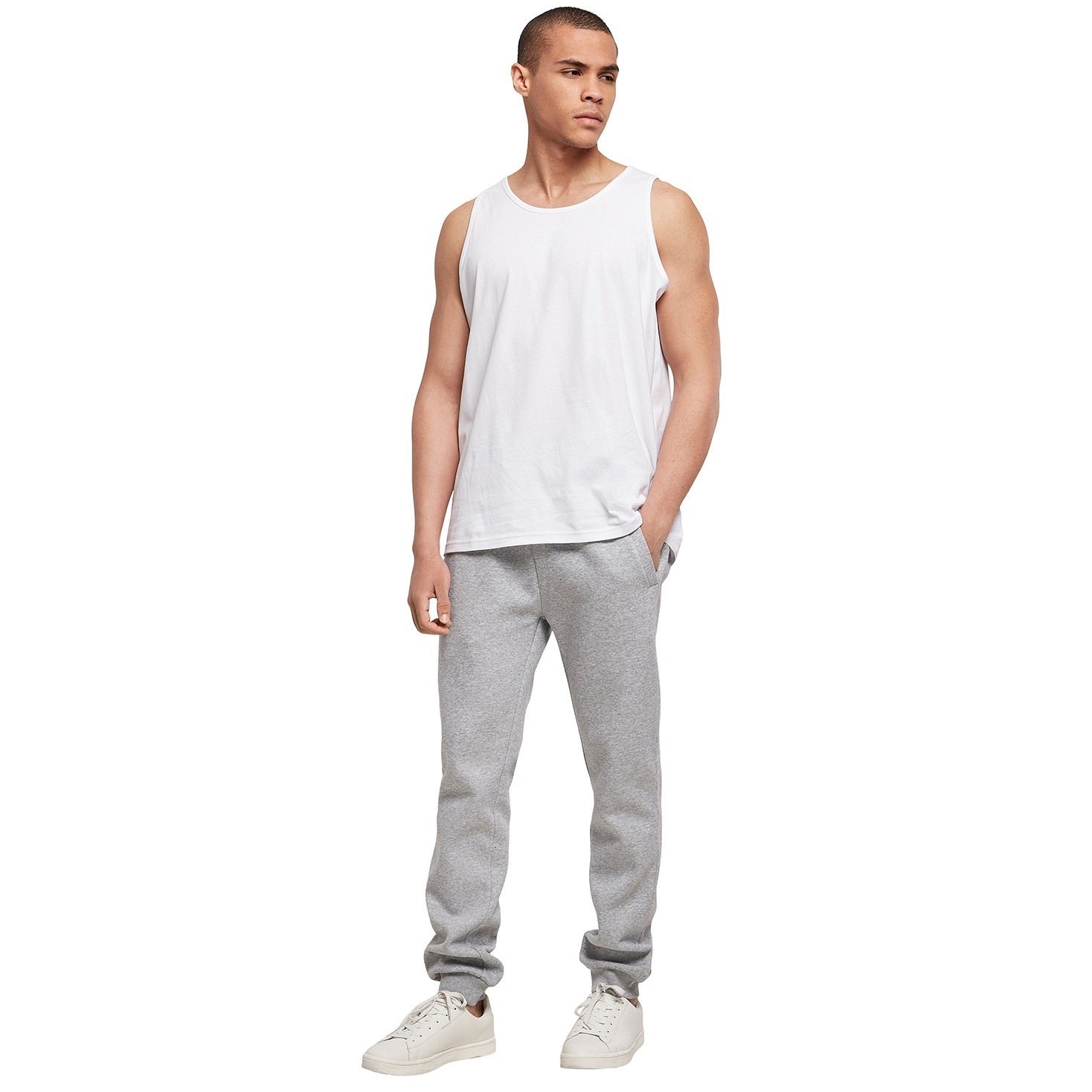 Heather Grey - Back - Build Your Brand Mens Basic Organic Jogging Bottoms