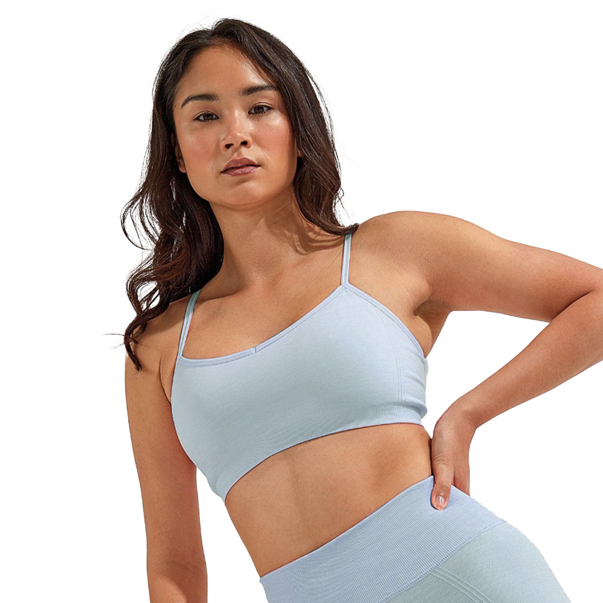 Sky Blue - Side - TriDri Womens-Ladies Melange Seamless 3D Sports Bra
