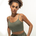 Khaki - Side - Skinni Fit Womens-Ladies Fashion Sustainable Adjustable Strap Crop Top