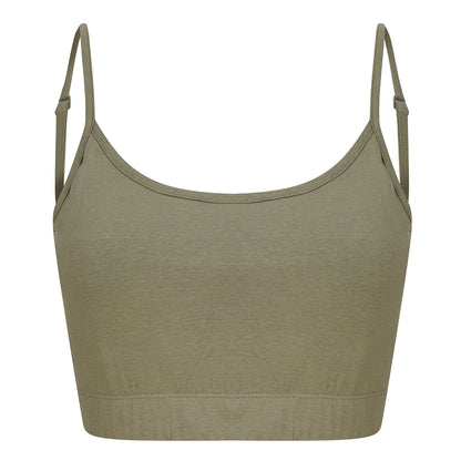 Khaki - Front - Skinni Fit Womens-Ladies Fashion Sustainable Adjustable Strap Crop Top