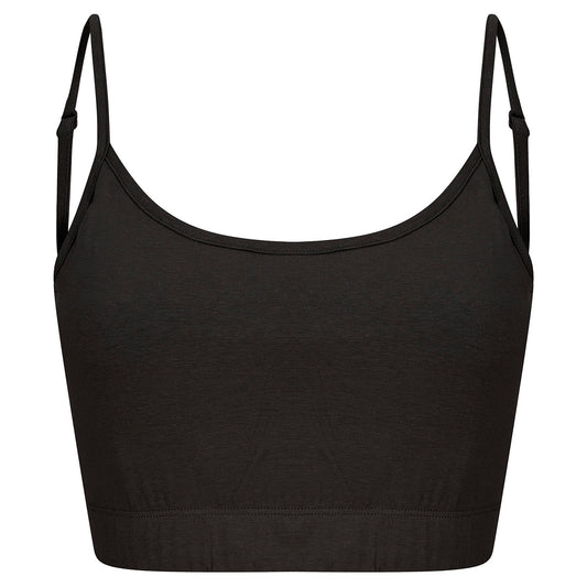 Black - Front - Skinni Fit Womens-Ladies Fashion Sustainable Adjustable Strap Crop Top