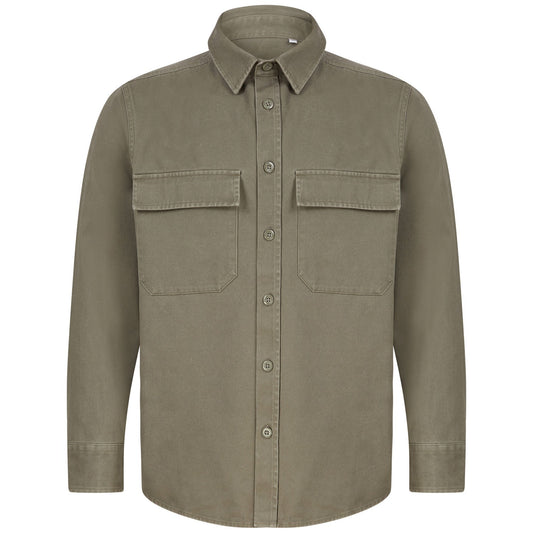 Khaki - Front - Front Row Unisex Adult Cotton Drill Overshirt