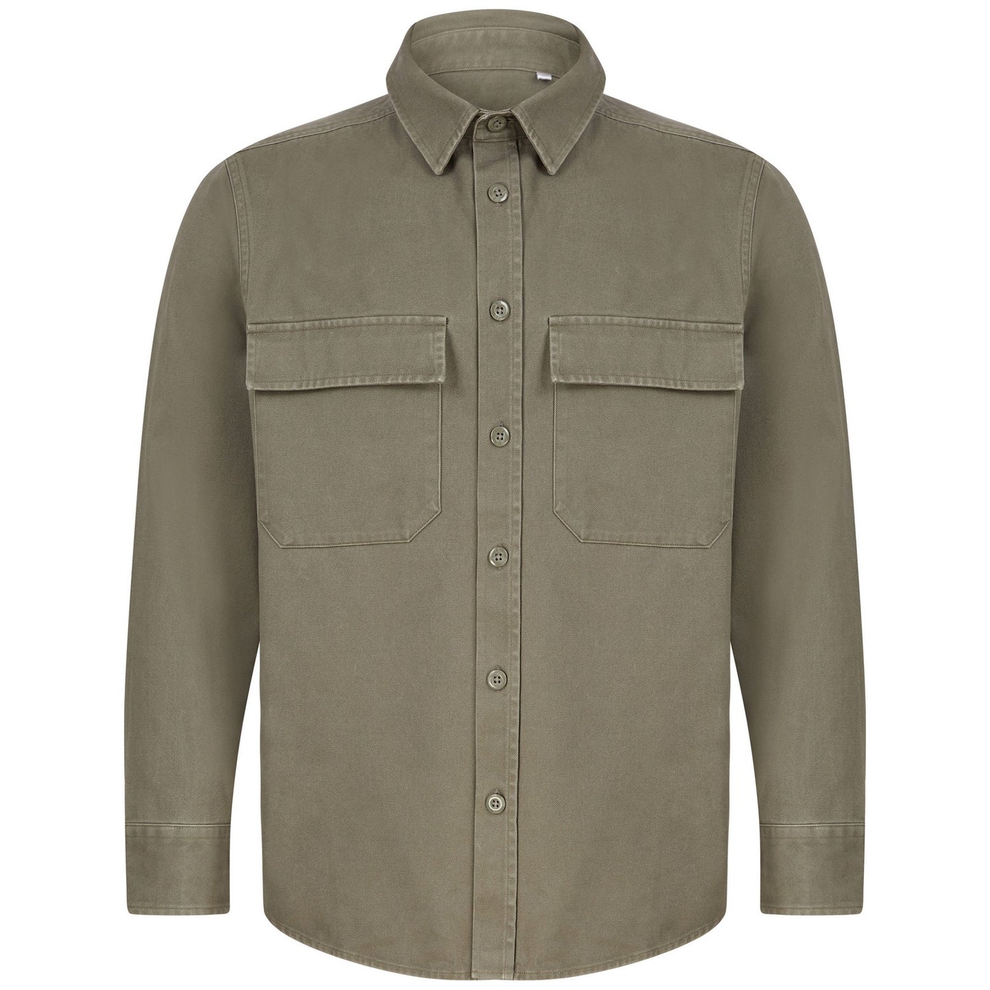 Khaki - Front - Front Row Unisex Adult Cotton Drill Overshirt