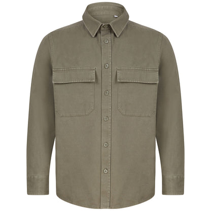 Khaki - Front - Front Row Unisex Adult Cotton Drill Overshirt