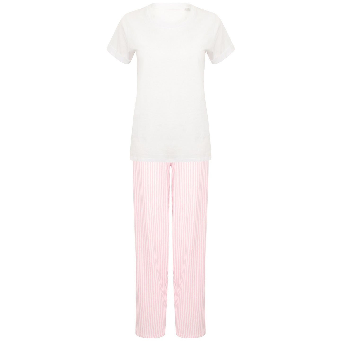 White-Pink - Front - Towel City Womens-Ladies Stripe Pyjama Set