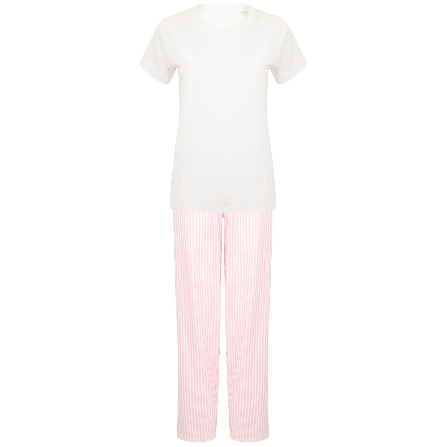 White-Pink - Front - Towel City Womens-Ladies Stripe Pyjama Set