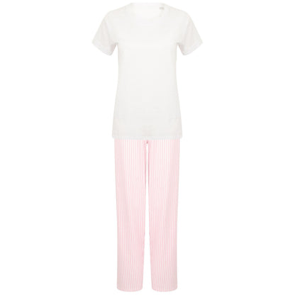White-Pink - Front - Towel City Womens-Ladies Stripe Pyjama Set