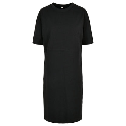 Black - Front - Build Your Brand Womens-Ladies Organic Split Hem Oversized T-Shirt Dress