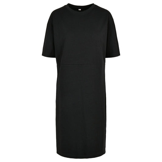 Black - Front - Build Your Brand Womens-Ladies Organic Split Hem Oversized T-Shirt Dress