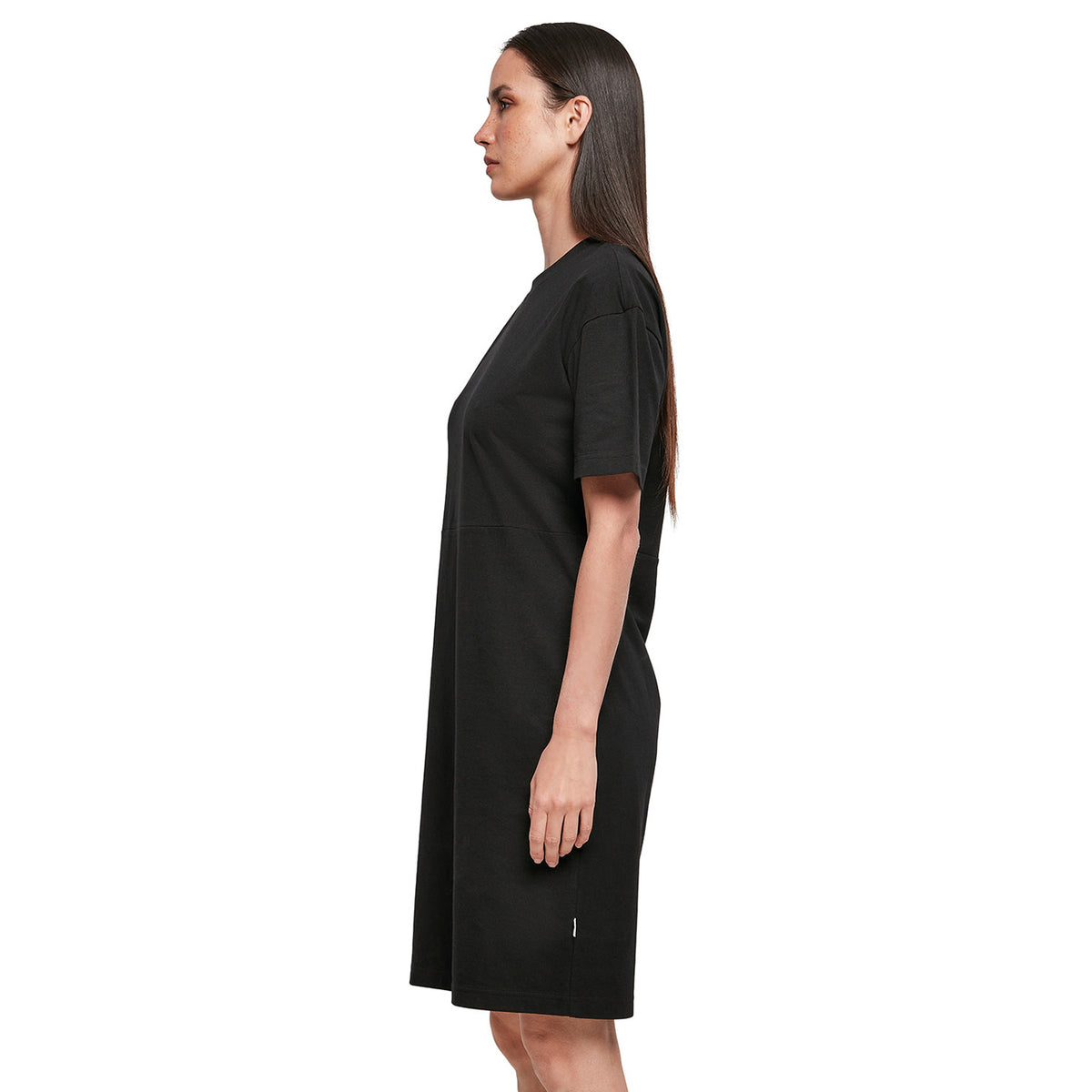 Black - Side - Build Your Brand Womens-Ladies Organic Split Hem Oversized T-Shirt Dress