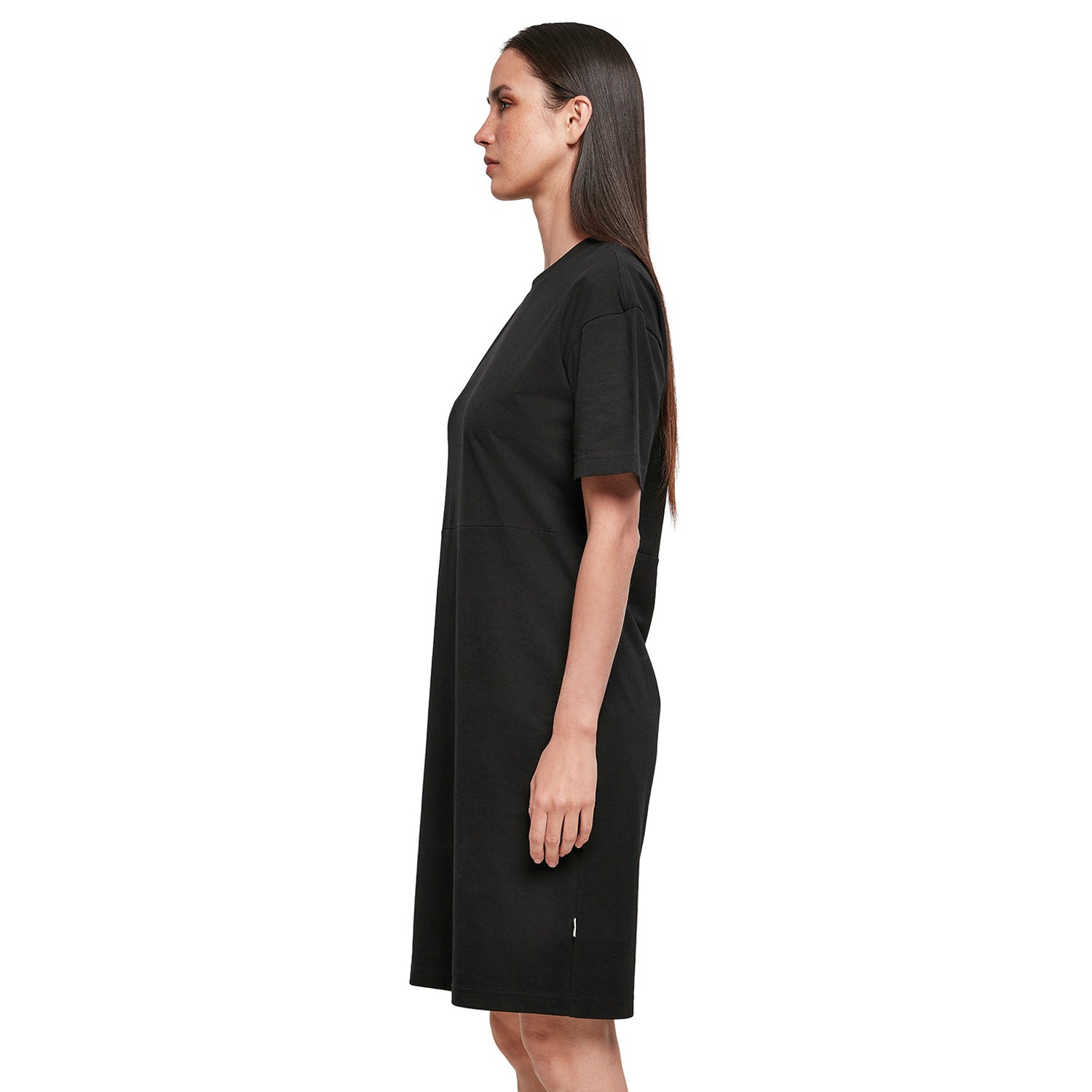 Black - Side - Build Your Brand Womens-Ladies Organic Split Hem Oversized T-Shirt Dress