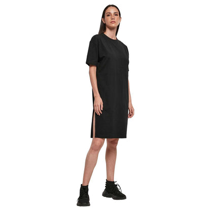 Black - Lifestyle - Build Your Brand Womens-Ladies Organic Split Hem Oversized T-Shirt Dress