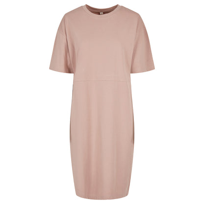 Dusk Rose - Front - Build Your Brand Womens-Ladies Organic Split Hem Oversized T-Shirt Dress