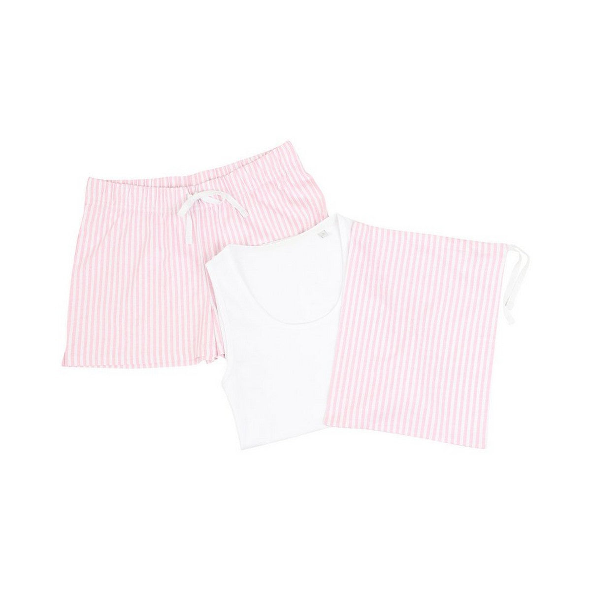 White-Pink - Front - Towel City Womens-Ladies Stripe Short Pyjama Set