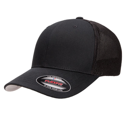 Black - Side - Yupoong Unisex Adult Flexfit Mesh Trucker Cap