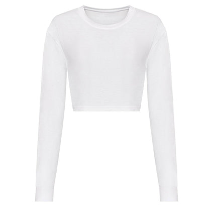 Solid White - Front - Awdis Womens-Ladies Crop Triblend Long-Sleeved T-Shirt