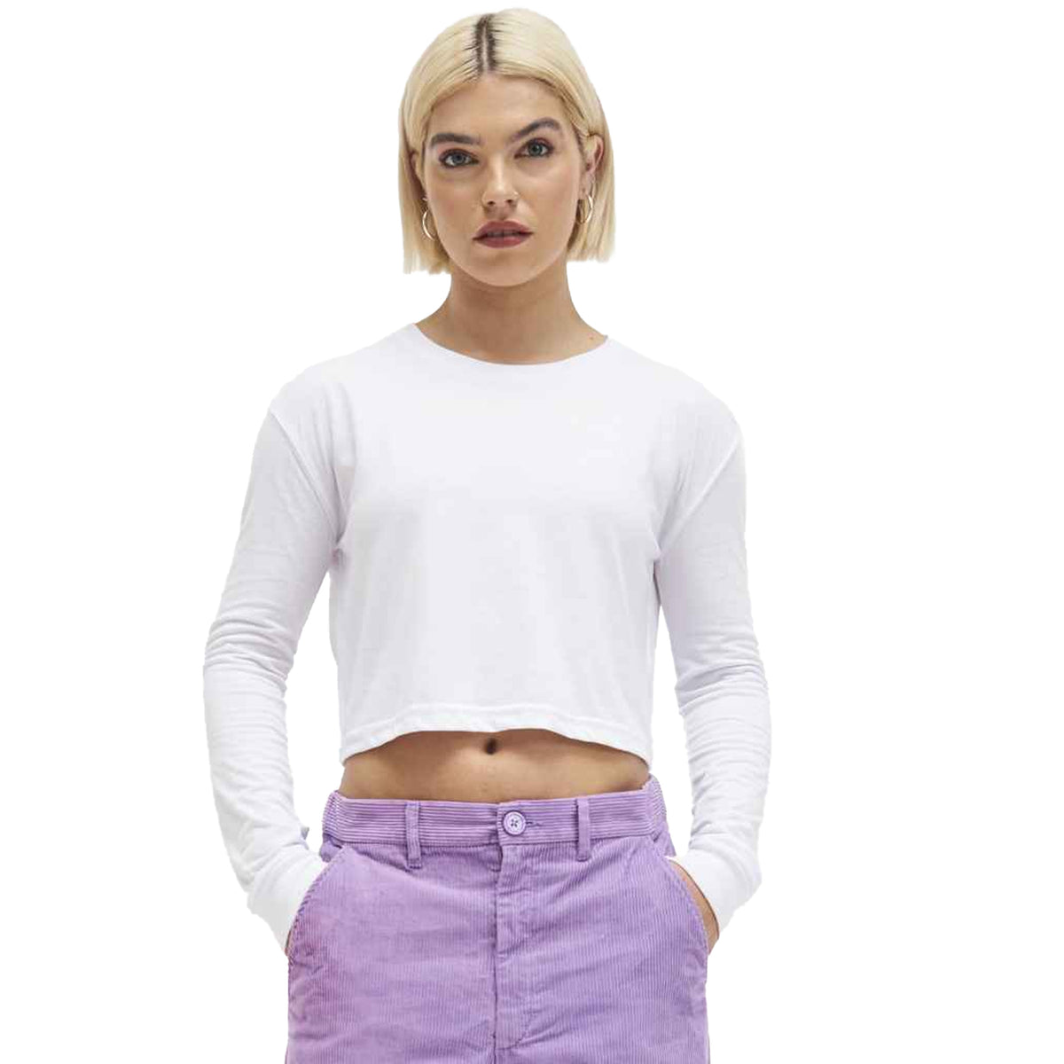 Solid White - Side - Awdis Womens-Ladies Crop Triblend Long-Sleeved T-Shirt