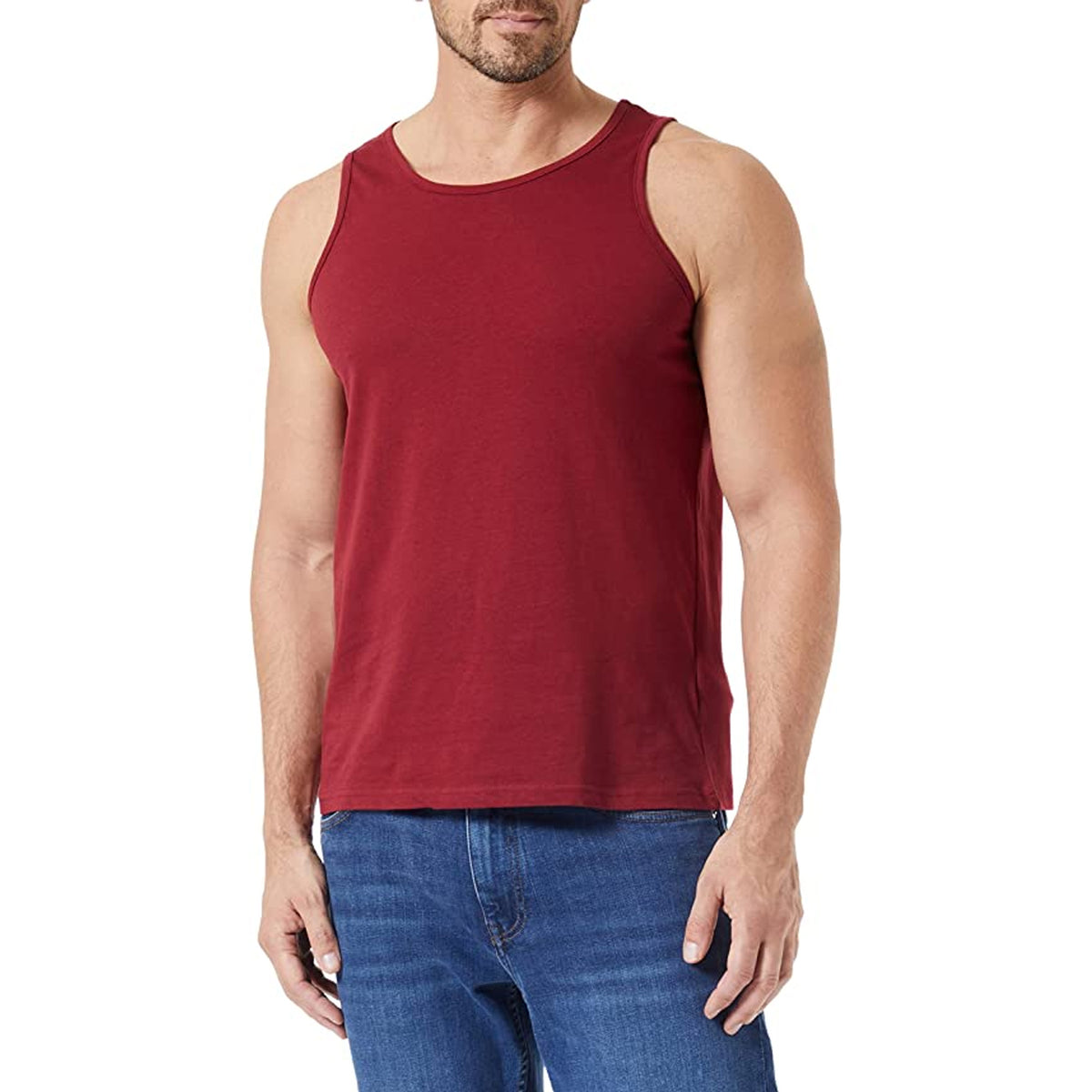 Burgundy - Lifestyle - Build Your Brand Mens Basic Tank Top