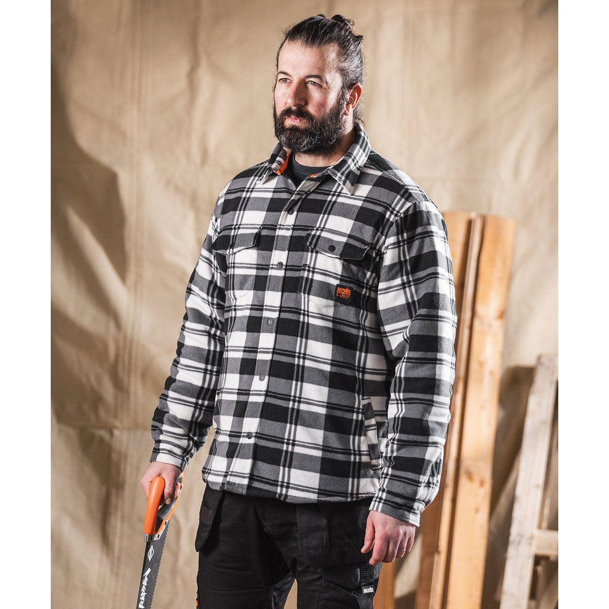 Black-White - Close up - Scruffs Mens Checked Padded Shirt