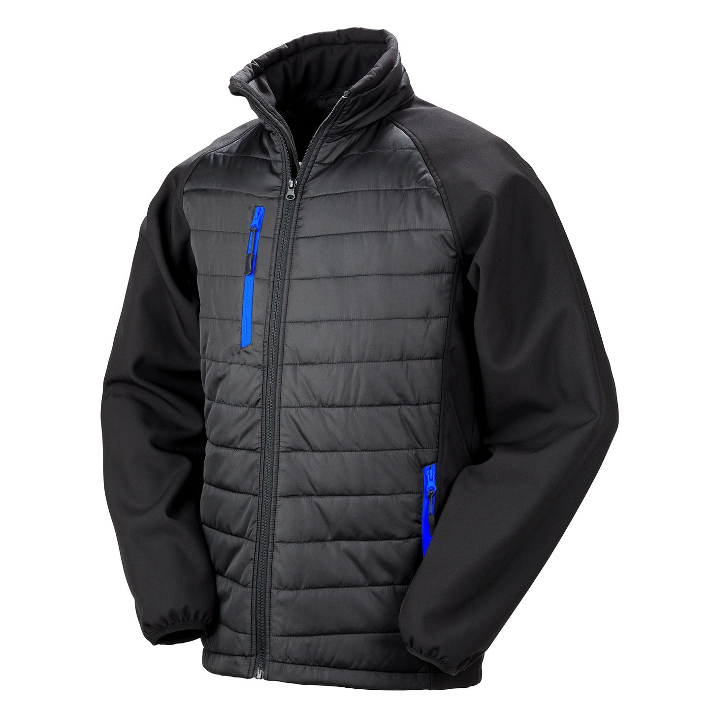Black-Royal Blue - Front - Result Unisex Adult Compass Softshell Padded Jacket