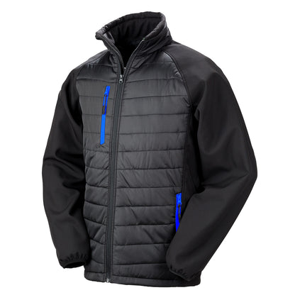 Black-Royal Blue - Front - Result Unisex Adult Compass Softshell Padded Jacket