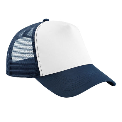 French Navy-White - Front - Beechfield Childrens-Kids Contrast Panel Trucker Cap