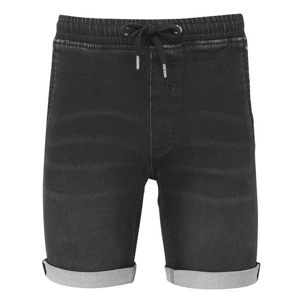 Black - Front - Wombat Mens Denim Drawstring Shorts