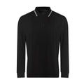 Deep Black-White - Front - Awdis Mens Tipped Long-Sleeved Polo Shirt