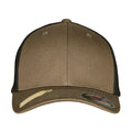 Olive-Black - Front - Flexfit Unisex Adult Mesh Recycled Trucker Cap