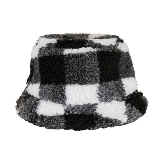 White-Black - Front - Flexfit Unisex Adult Checked Sherpa Bucket Hat