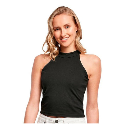 Black - Back - Build Your Brand Womens-Ladies Turtle Neck Short Tank Top