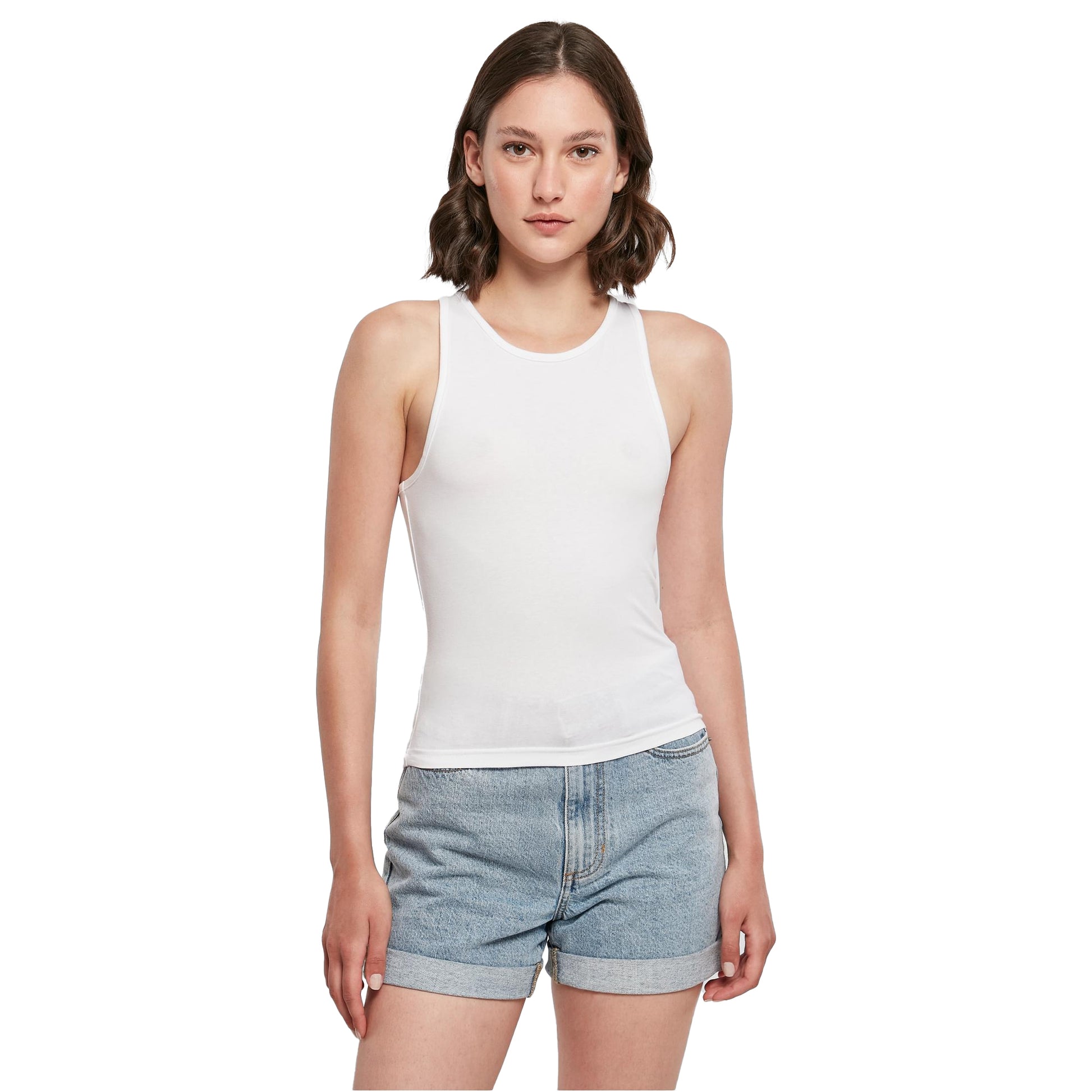 White - Lifestyle - Build Your Brand Womens-Ladies Racerback Tank Top