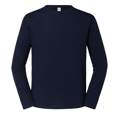 Deep Navy - Front - Fruit of the Loom Mens Iconic 195 Premium Ringspun Cotton Long-Sleeved T-Shirt