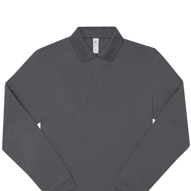 Dark Grey - Back - B&C Mens My Long-Sleeved Polo Shirt