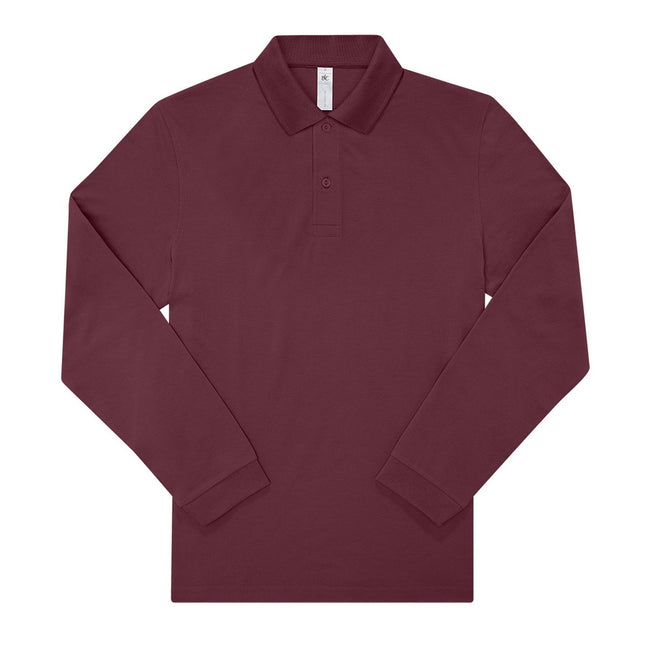 Burgundy - Front - B&C Mens My Long-Sleeved Polo Shirt