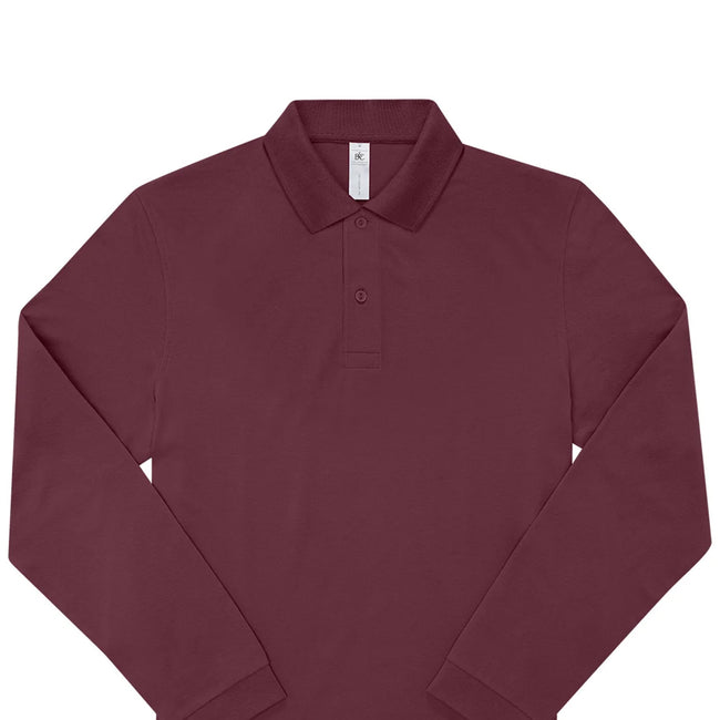 Burgundy - Back - B&C Mens My Long-Sleeved Polo Shirt