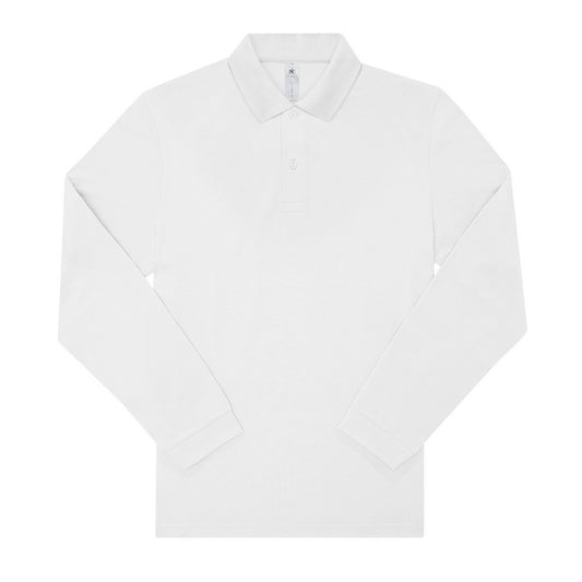 White - Front - B&C Mens My Long-Sleeved Polo Shirt