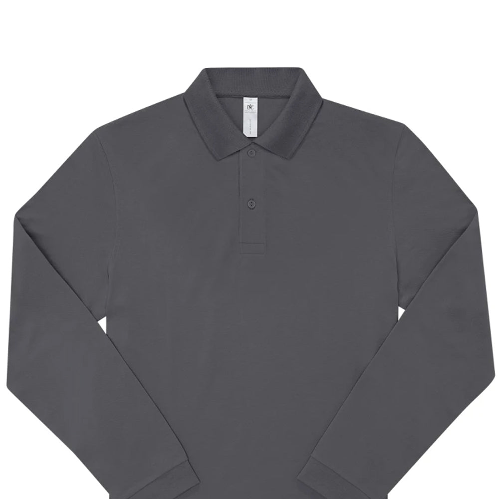 Dark Grey - Back - B&C Mens My Long-Sleeved Polo Shirt