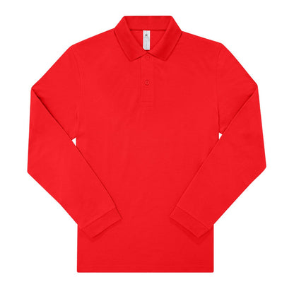 Red - Front - B&C Mens My Long-Sleeved Polo Shirt
