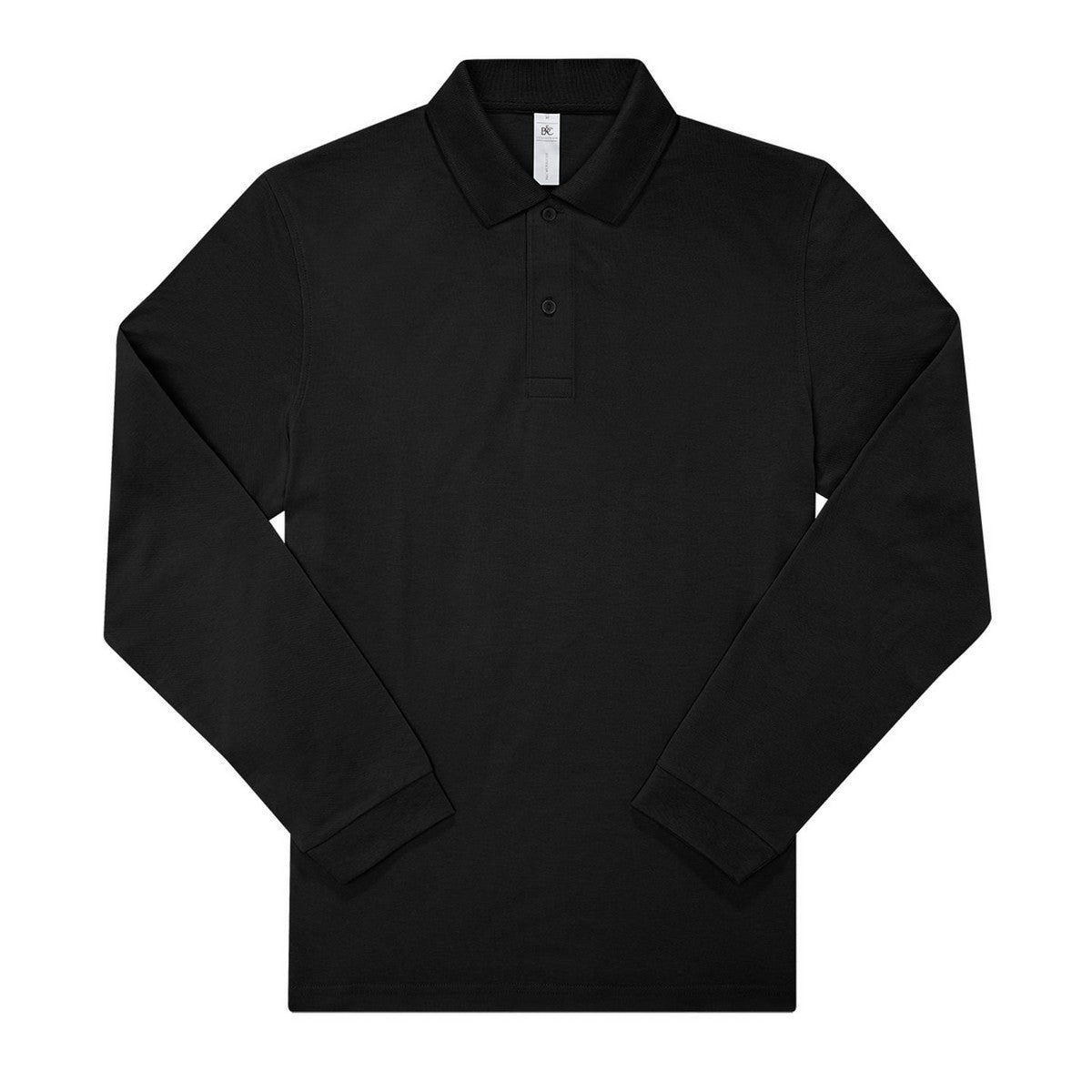 Black - Front - B&C Mens My Long-Sleeved Polo Shirt