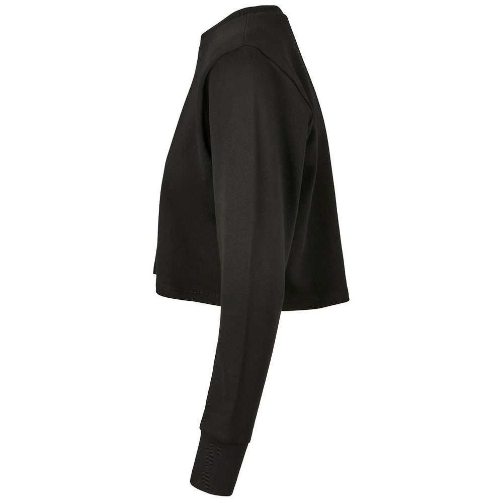 Black - Side - Build Your Brand Womens-Ladies Terrycloth Crop Sweatshirt