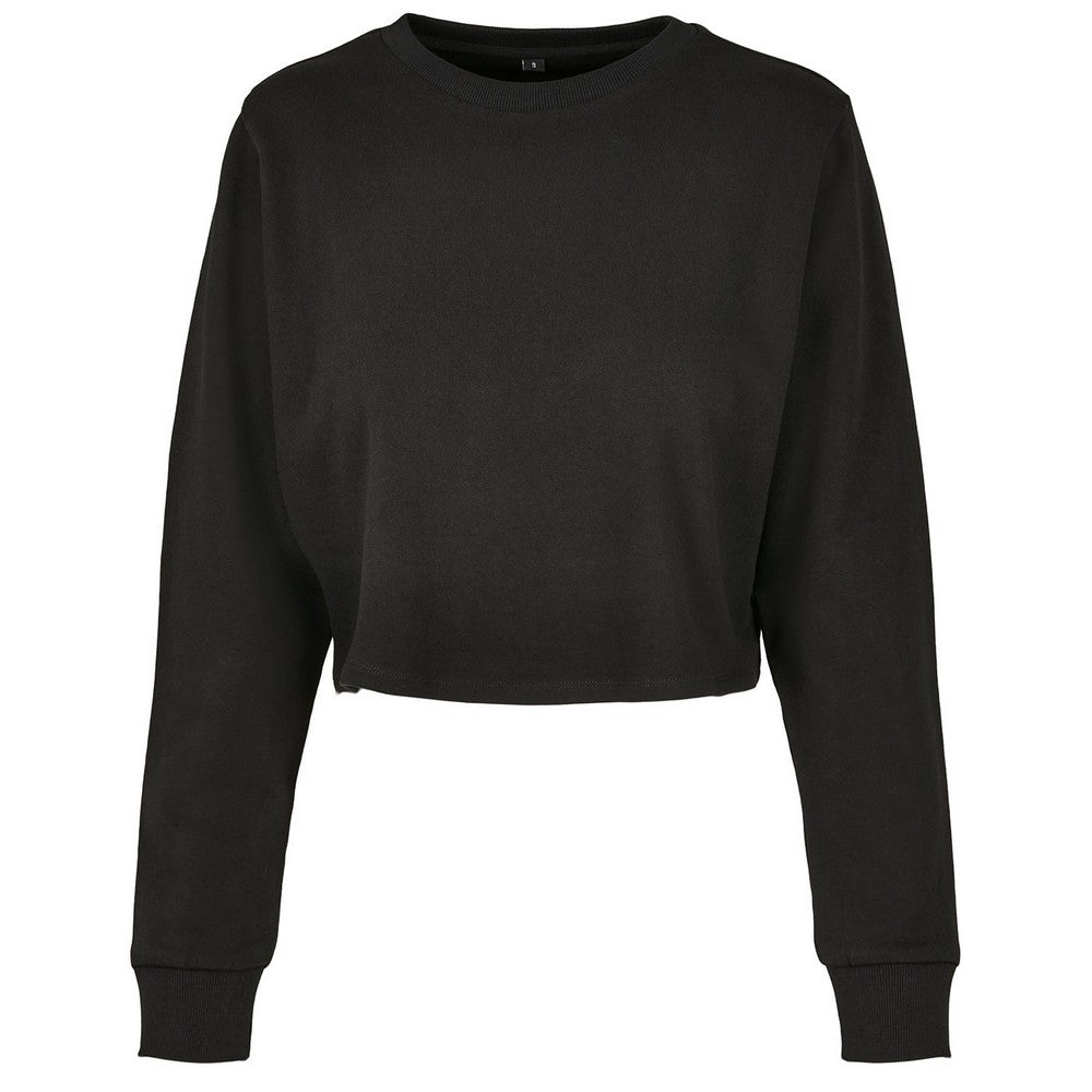 Black - Front - Build Your Brand Womens-Ladies Terrycloth Crop Sweatshirt