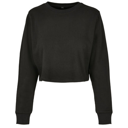 Black - Front - Build Your Brand Womens-Ladies Terrycloth Crop Sweatshirt