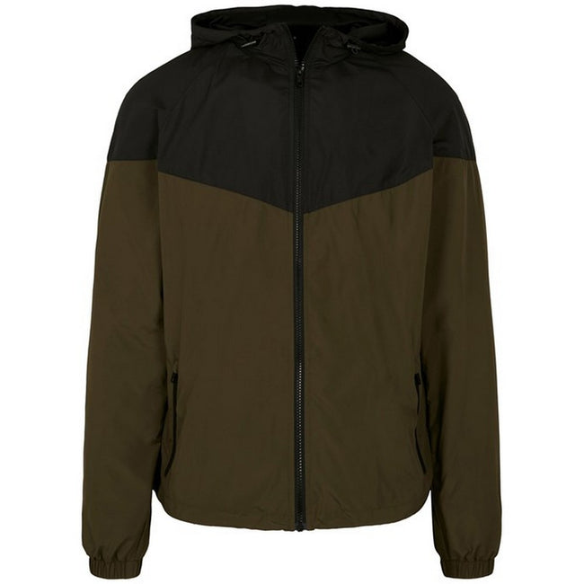 Dark Olive-Black - Front - Build Your Brand Mens Tech Two Tone Jacket